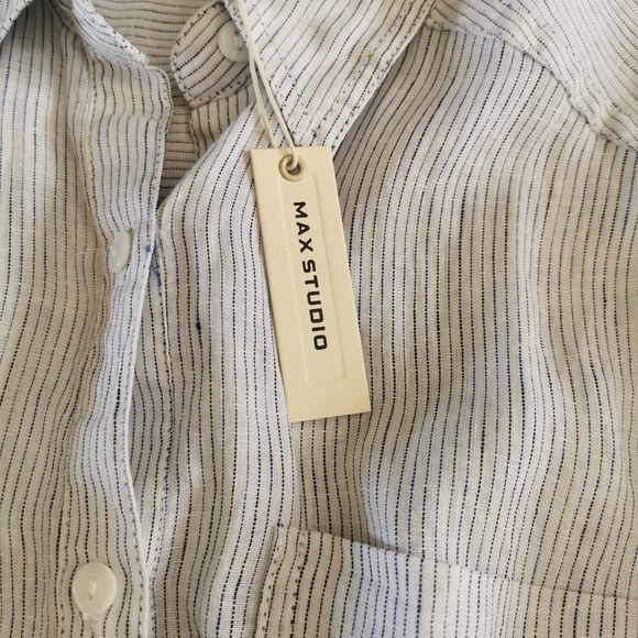 Max Studio White & Blue Pinstriped Dress Size XL - Picture 7 of 11